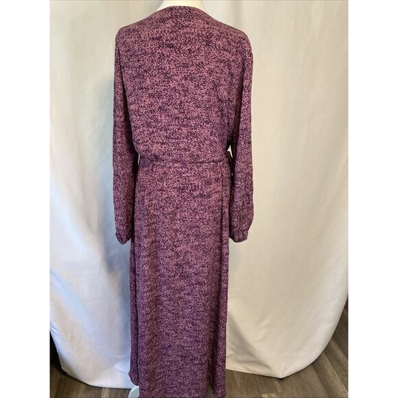 Halston Ruffle V-Neck Maxi Wrap Dress Split Sleeve Tie Waist Purple Size Large - Picture 5 of 10